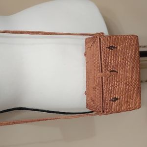 Vintage Rattan hand woven basket shoulder strap purse. Very unique!